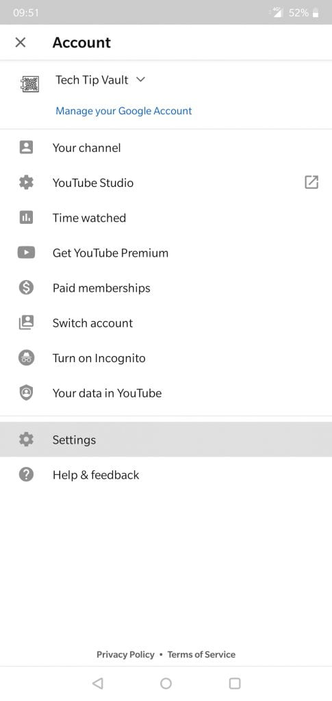 YouTube Mobile Dark Theme Step 1