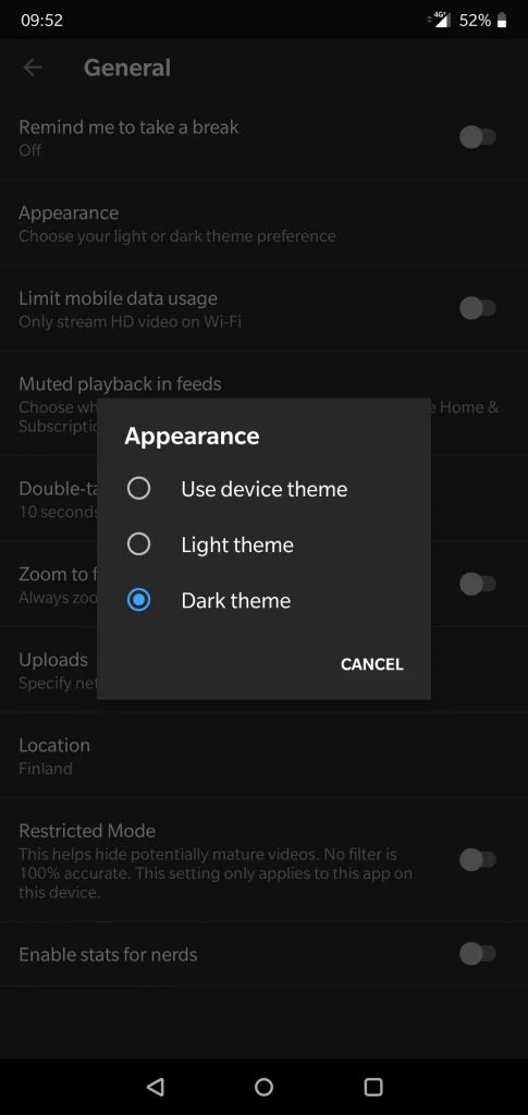 YouTube Mobile Dark Theme Step 2