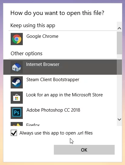 Select Default App to Open Steam URL File