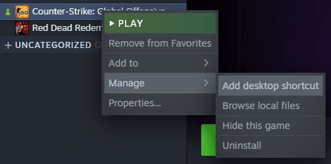 steam zombies start menu shortcut