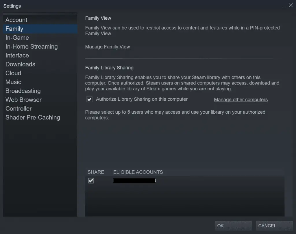 Steam Family Share Activation