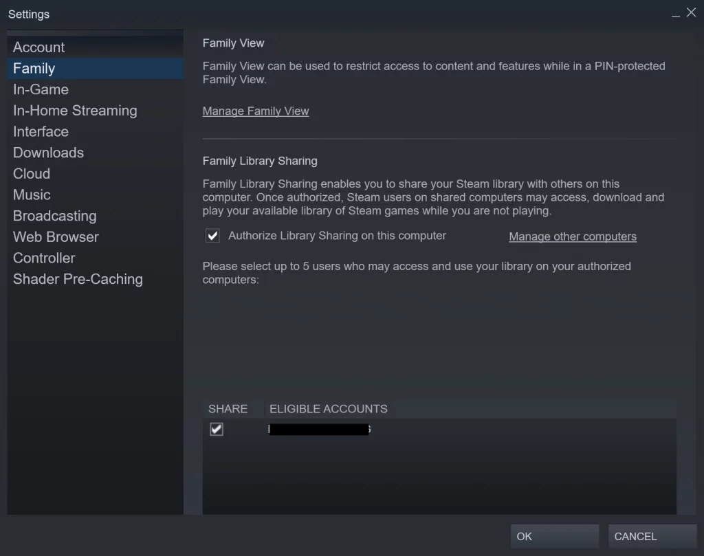 Steam Family Share Activation
