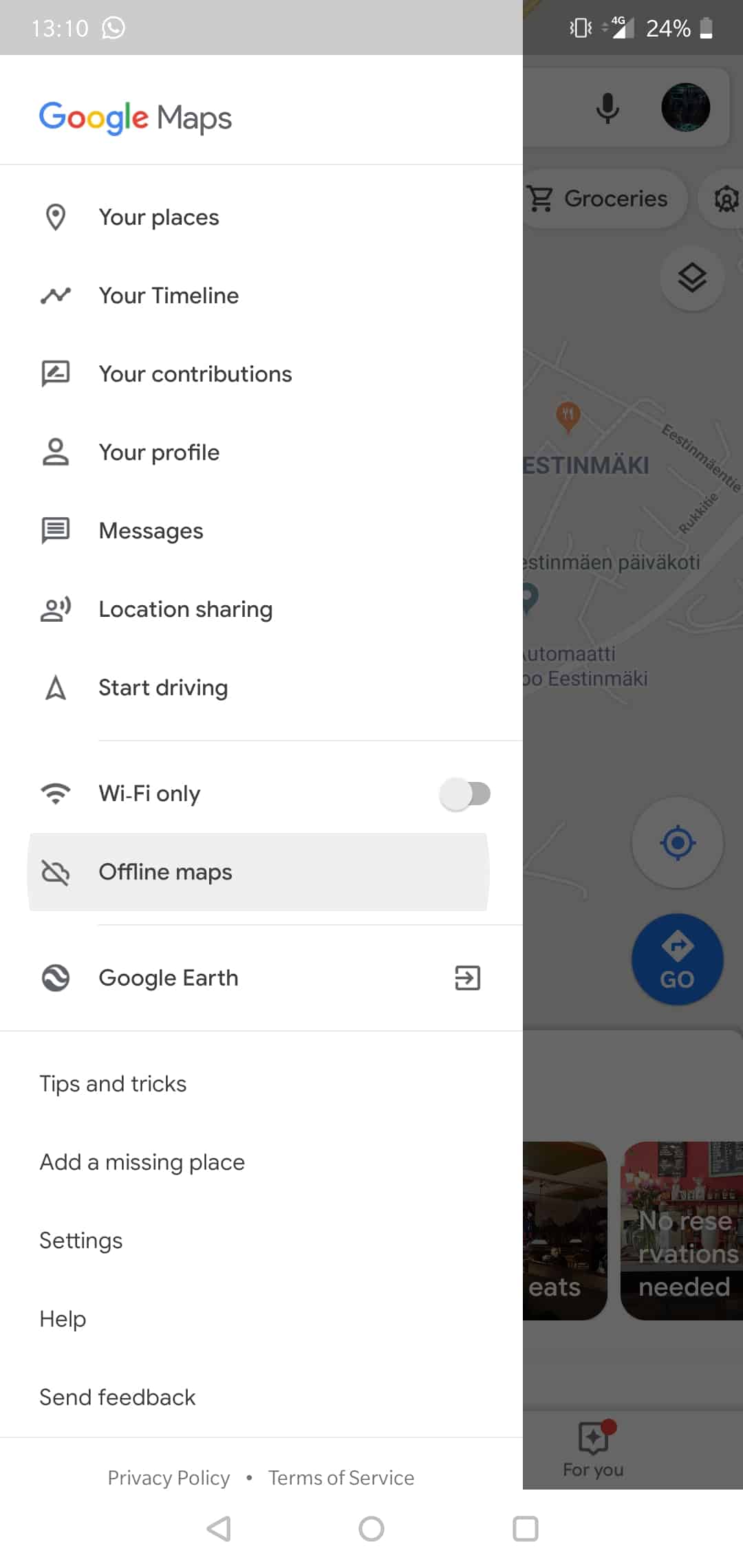 Deleting Offline Google Maps on Android | Step 1