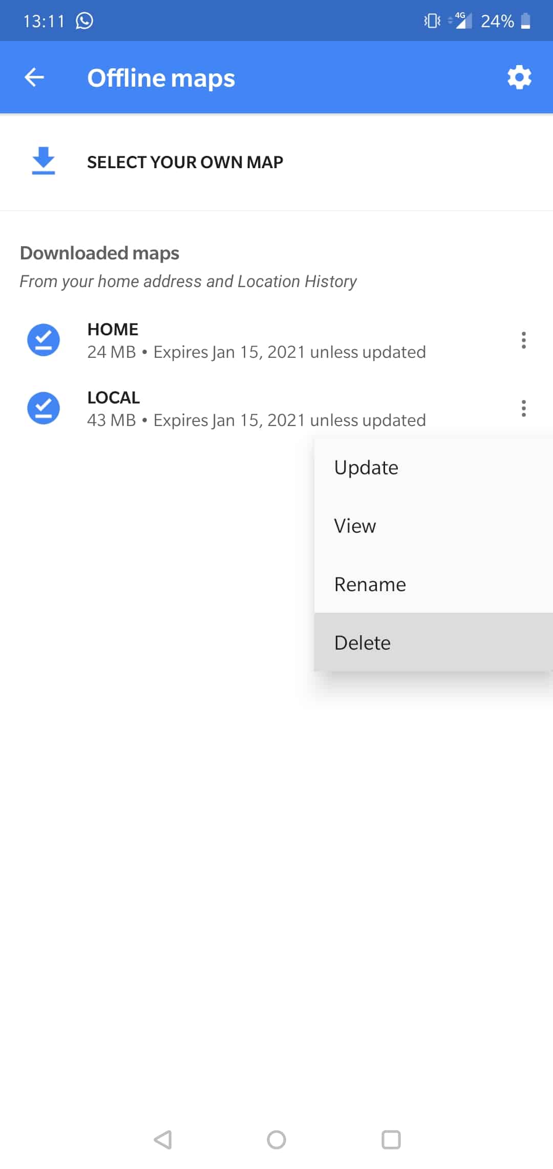 Deleting Offline Google Maps on Android | Step 2