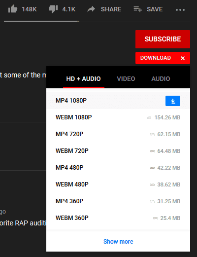 youtube video download extension