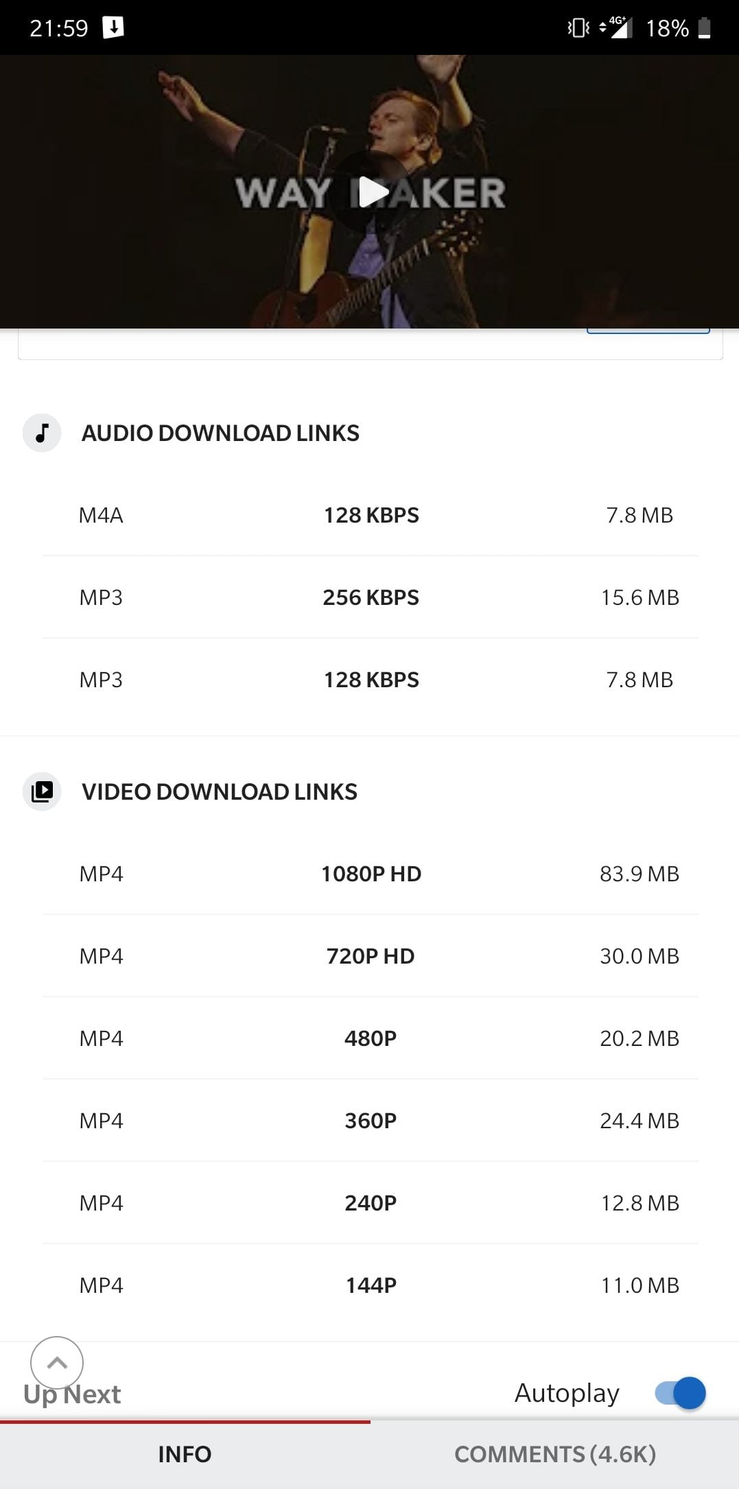 Videoder Download Options