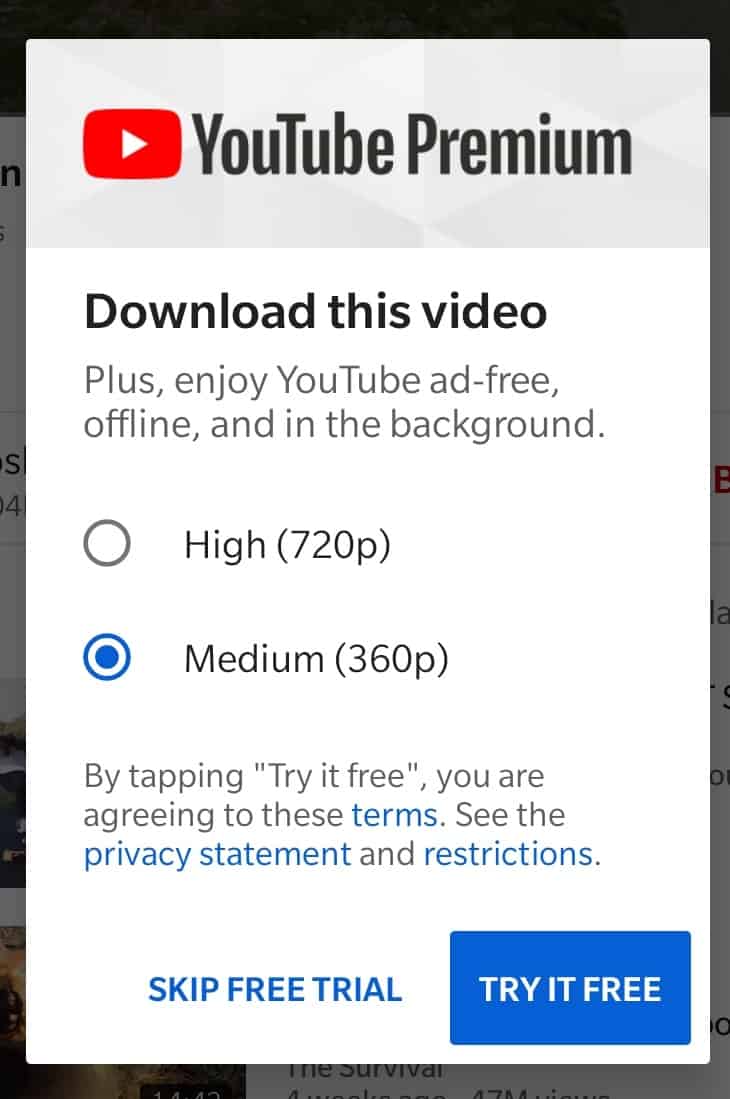 YouTube Premium Video Downloading on Android