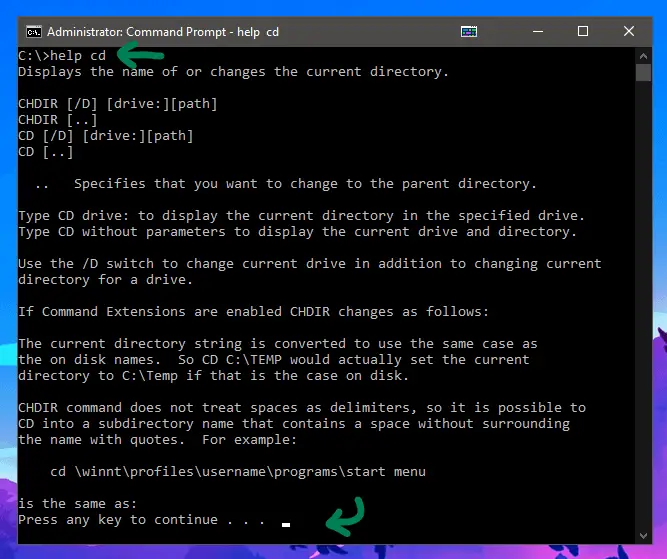 Command Prompt Help Information