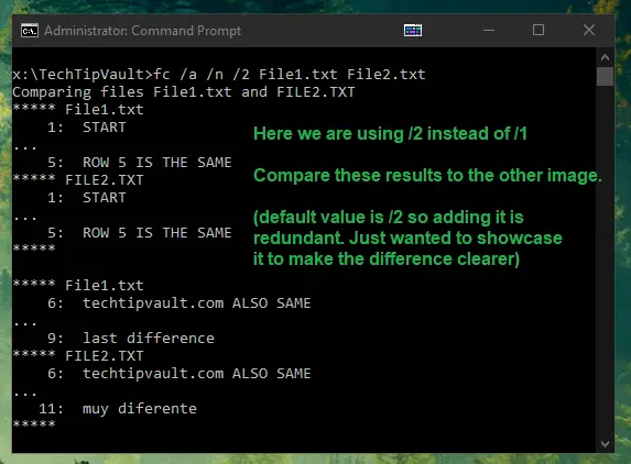 Command Prompt File Comparison With 2 Lines