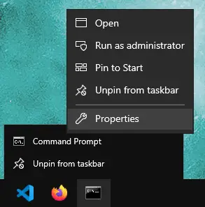 Open Cmd Properties Windows 10