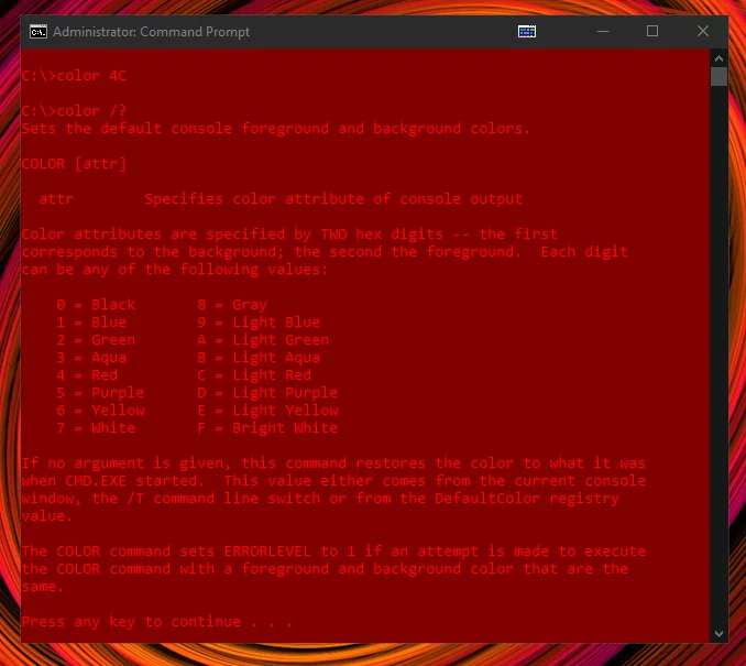 Red Colour Scheme Command Prompt