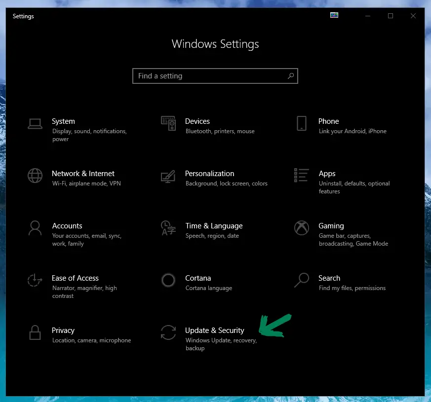 Windows Settings Window | Update And Security