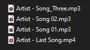 Initial Song Names before Rename Command