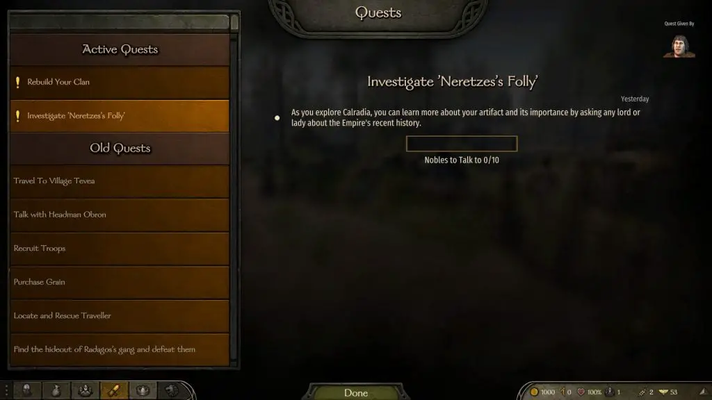 Mount and Blade 2 Bannerlord First Quest Neretzes Folly
