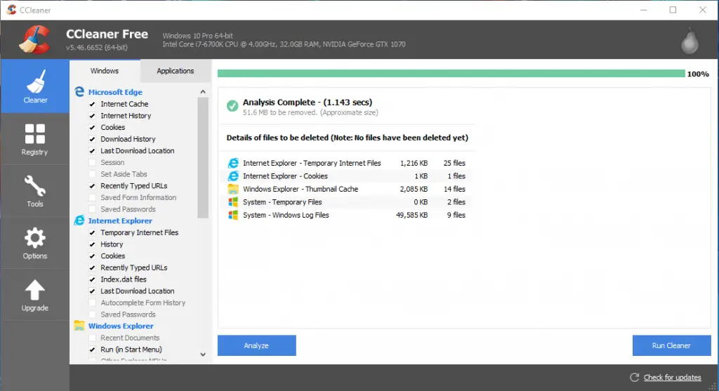 CCleaner User-Interface