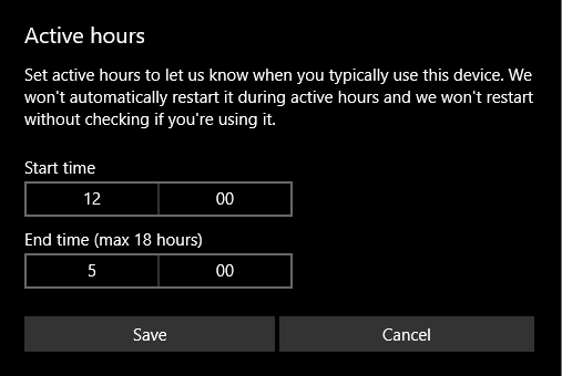 Change Active Hours for Updates