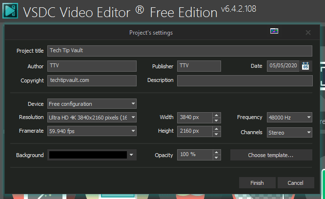 VSDC Video Editor Project Settings