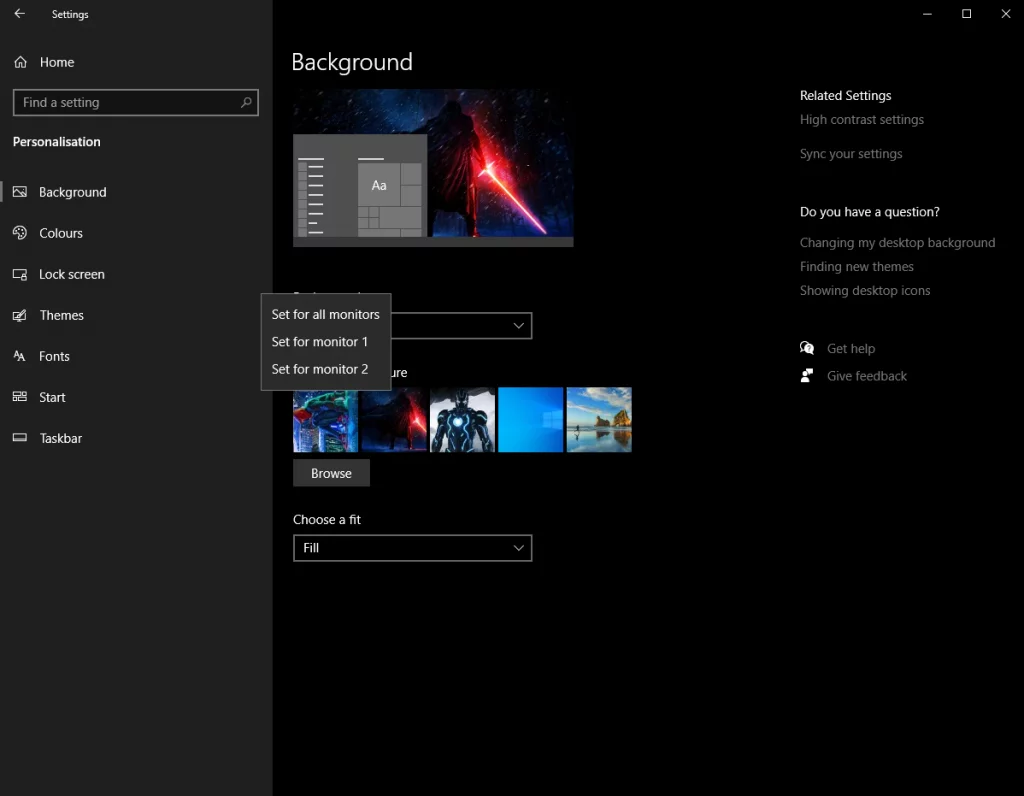 Windows 10 Wallpaper Settings