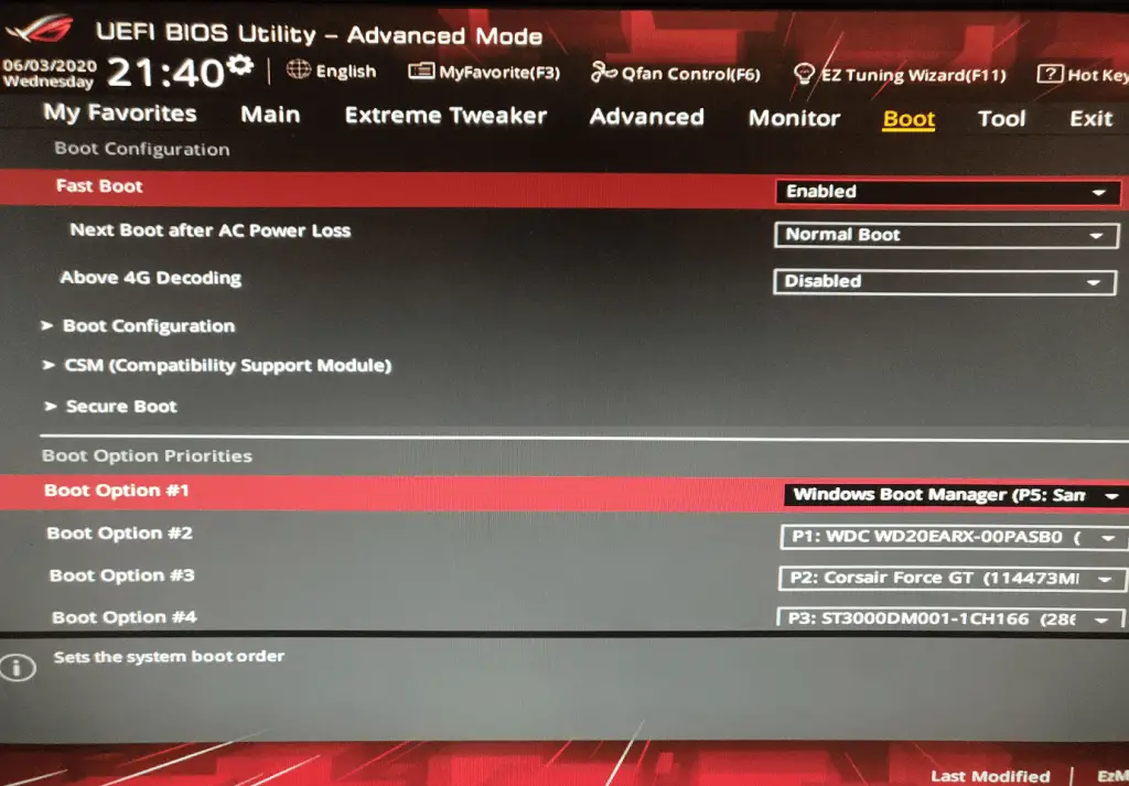 Modify Boot order & Enable Fast Boot in BIOS