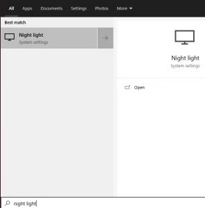 Night light settings Windows 10