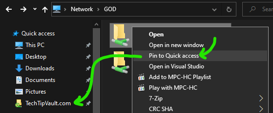 Pin shared folder to Quick Access