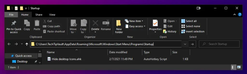 Add autohotkey script to Startup Folder