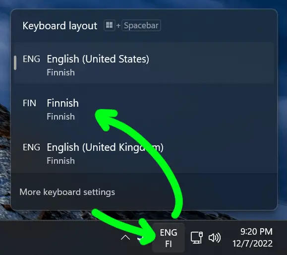 Change keyboard language from taskbar