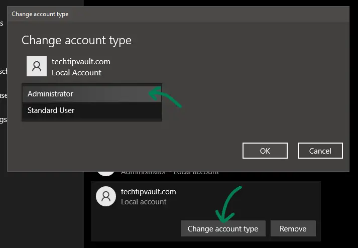 Change local account type