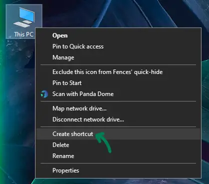 Create Shortcut from This PC Icon