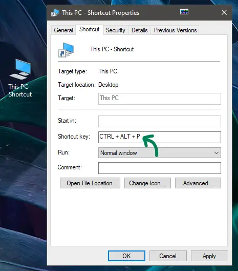 Create a shortcut key to folder on Windows