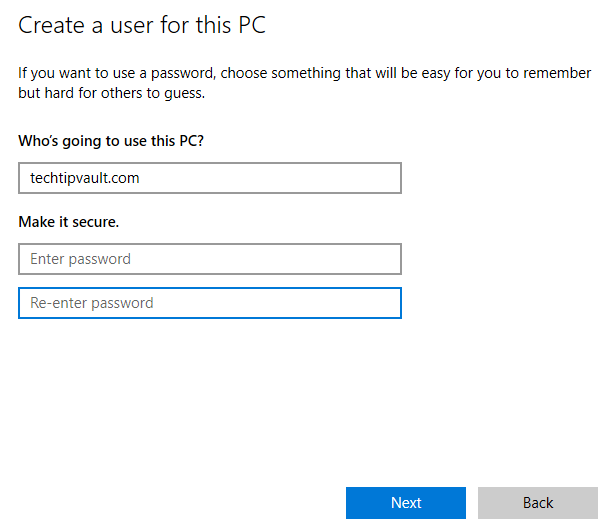 Creating local Windows account - Step 3