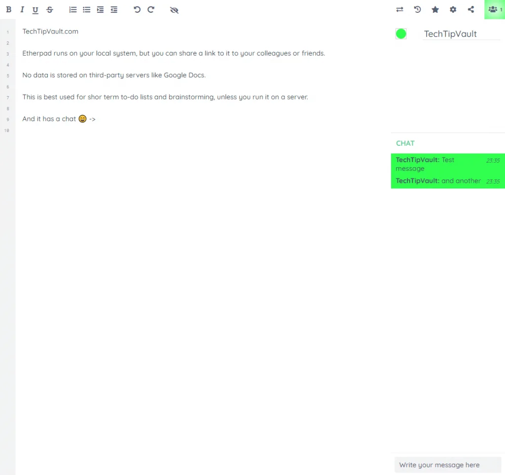Etherpad Text Editor