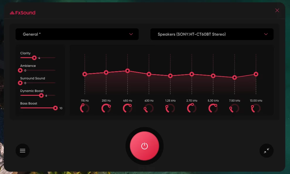 FX Sound User Interface with Bass Boost
