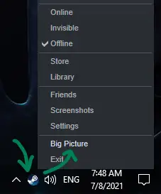 Open Big Picture Mode from Taskbar